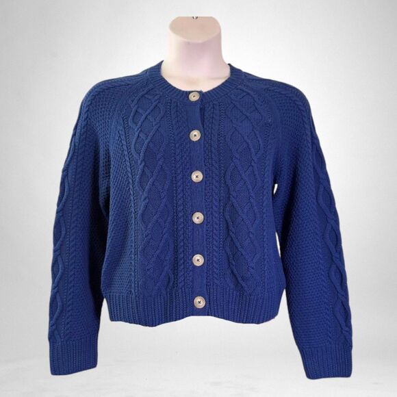 PIOMBO Ribbed Cable Knit Button Front Navy Cardigan, NWT XL - Picture 1 of 5